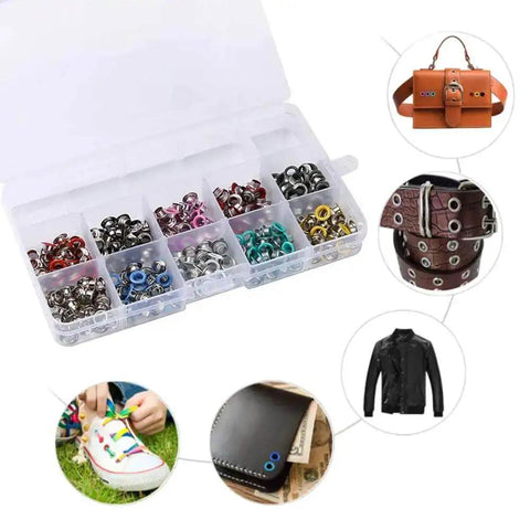 300 Set 6mm Colorful Grommets Eyelets Kit With Metal Eyelets And Installation Tool For DIY Projects Clothes Shoes And Crafts Includes Punch Base And Install Tool In A Rainbow Of Colors.