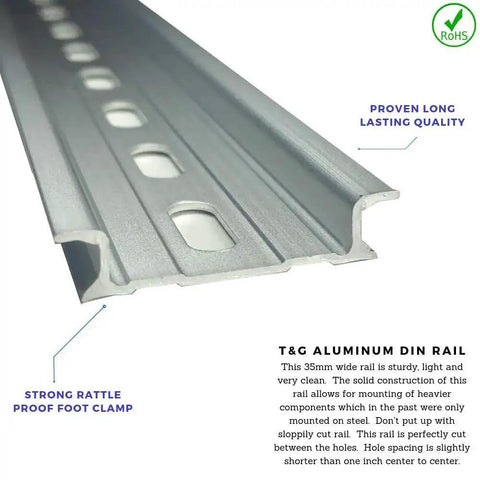Ten Piece DIN Rail Slotted Aluminum Channel Set RoHS Compliant For Industrial Electrical Panels 8 Inch Long 35mm Wide