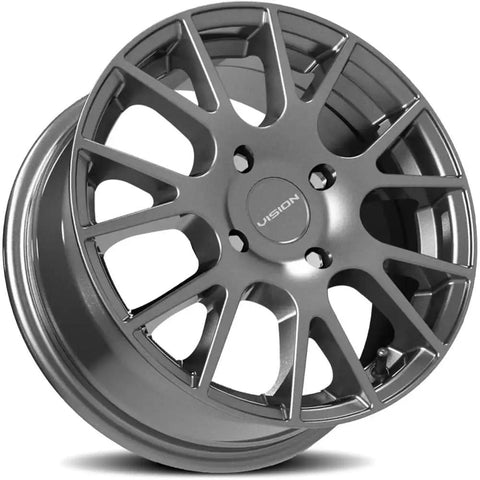 18 Hellion Vision Gunmetal Wheel Rim 15x6.5 Inch With 4x100 Bolt Pattern And 38mm Offset For Cars in gunmetal finish.