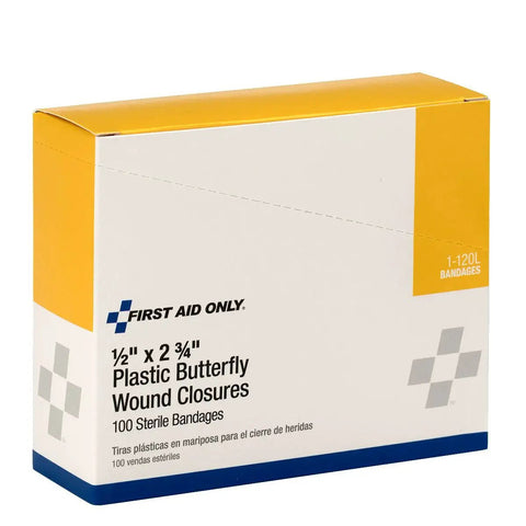 Butterfly Adhesive Wound Closure Strips For First Aid Kits Large Two And Three Quarters By One Half Inch 100 Count Box Refill