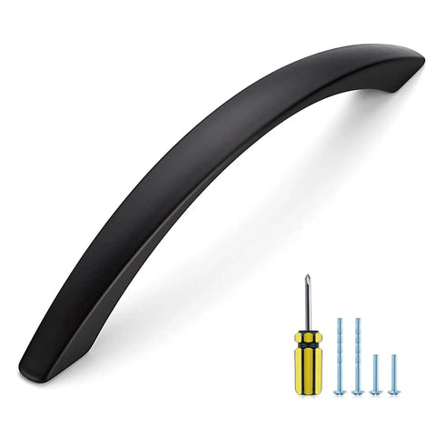 10 Pack 5 Inch Matte Black Curved Cabinet Pulls For Kitchen Cupboards And Dresser Drawers With Arch Style Hardware Zinc Alloy Construction Rust Resistant Includes Screwdriver For Easy Installation