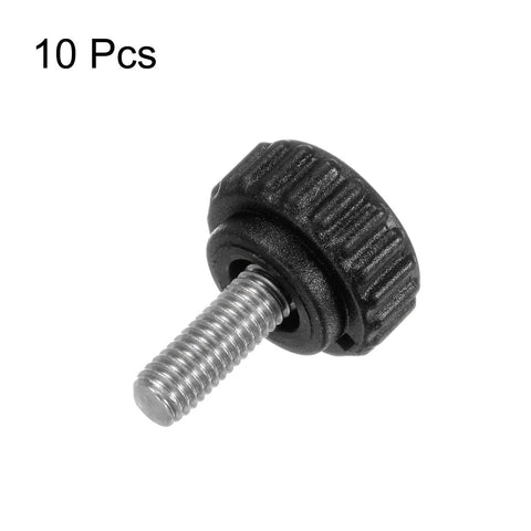 Heavy Duty Knurled Clamping Knobs 10 Pack Thumb Screws M6 X 16mm With Matte Black Plastic Heads 304 Stainless Steel Studs Visible