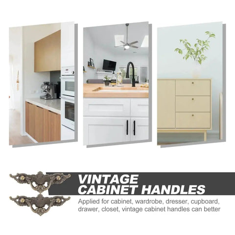 Vintage Cabinet Handles 4.33 Inch Antique Brass Drawer Pulls Decorative Dresser Hardware displayed in kitchen, sink, and dresser settings