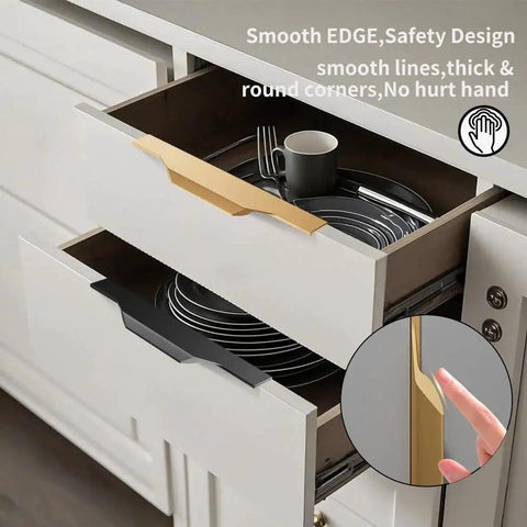 5 Pack 400mm Black Edge Finger Pull Drawer Door Handle For Cabinets And Furniture Aluminum Alloy Long Concealed Design