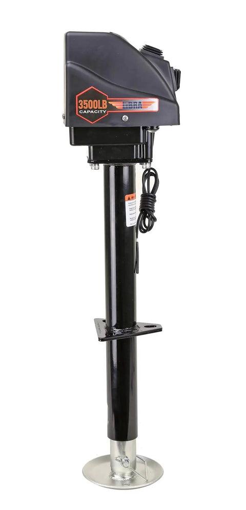 Electric A-Frame Tongue Jack 3500 Pounds For Trailers And Campers, black and silver, side view