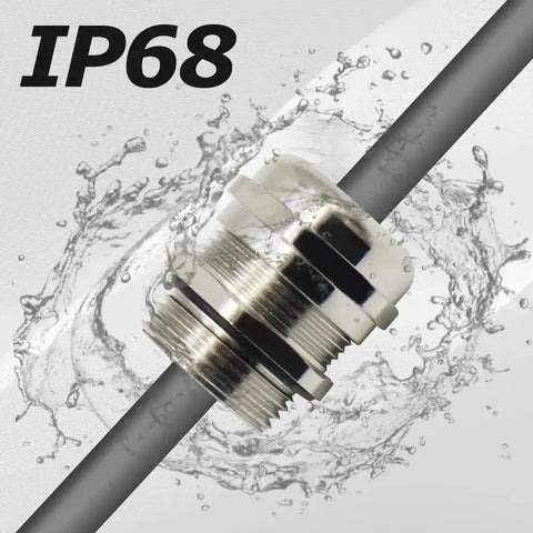 Close-up of NPT Three Quarter Inch Nickel Plated Brass Waterproof Cable Glands Set Of Four with IP68 rating in water
