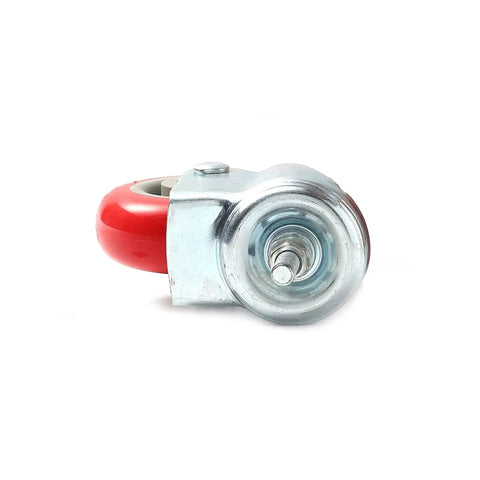 4 Pack Swivel Plate Stem Casters With Red Polyurethane Wheels, 3 Inch Wheel Diameter, 360 Degree Maneuverability, side view