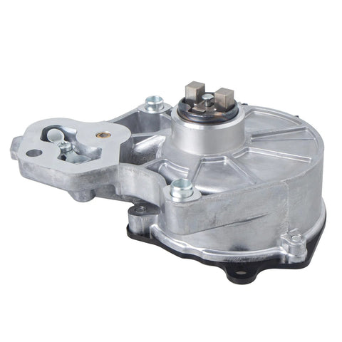 Brake vacuum pump with aluminum housing, mounting flange and dual electrical terminal posts.