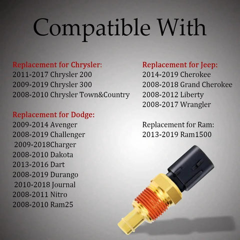 Engine Coolant Temperature Sensor Replaces OEM 5149077AB For Dodge Charger Durango Ram 1500 2500 3500 Jeep Wrangler Chrysler Town And Country Water Temperature Sensor Plug And Play Replacement