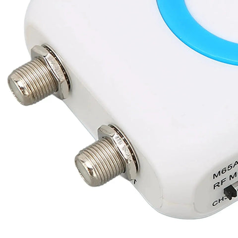 Connectors on Digital RF Modulator and NTSC Coaxial Converter for CATV Systems showing AV in and RF out ports