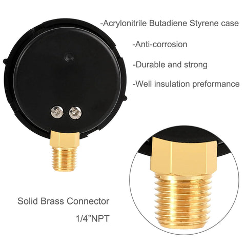 UHARBOUR pool filter pressure gauge with bottom-mount, solid brass 1/4 in NPT connector