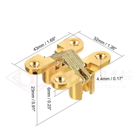 Hidden 180 Degree Zinc Alloy Cross Door Hinge for Cabinets and Furniture, Concealed Invisible Hinge Kit, 1 Piece Silver dimensions