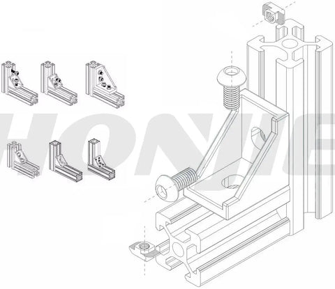 Diagram of 100 Pieces M3 T Slot Nuts Hammer Head Fasteners for 3030 Aluminum Profiles, demonstrating installation and compatibility.
