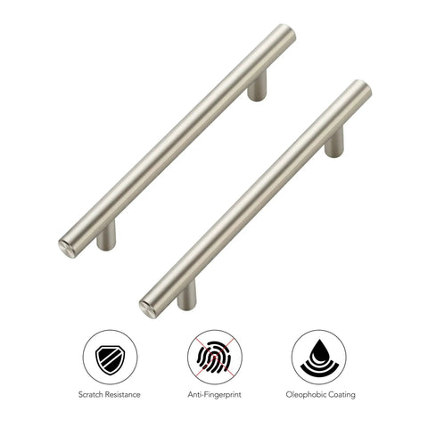 Two 30 Pack Brushed Nickel Cabinet Pulls 7-3/8 Inch Long Stainless Steel Kitchen Drawer Handles with scratch and fingerprint resistance icons.