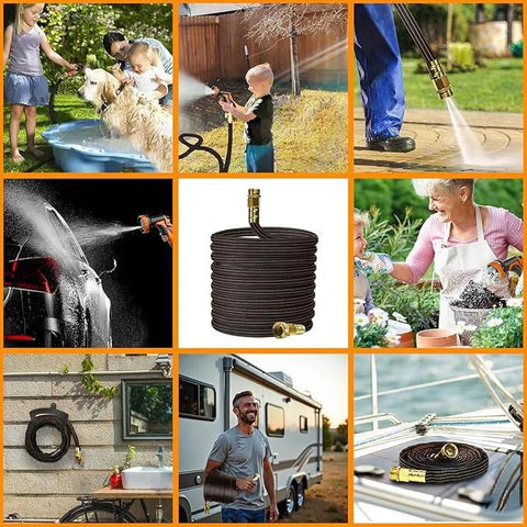 25ft orange-black lightweight garden hose with solid brass fittings for boats and RVs, non-kink, leakproof