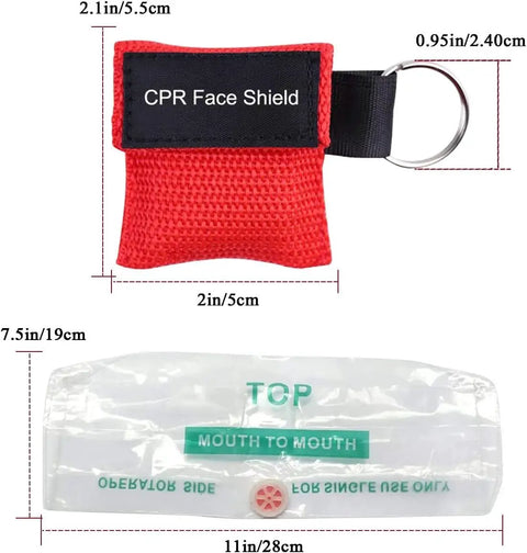 Set Of 50 Portable CPR Masks With One Way Valve Breathing Barriers In Nylon Pouch with Key Chain Ring