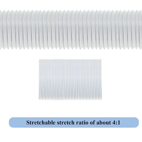 Heavy Duty Dust Collection Hose 2.5 Inch By 10 Ft Flexible Clear PVC Fume Hose showing stretch ratio feature