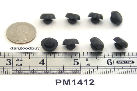 Ridged SBR Rubber Push In Bumper One Half Inch Diameter Five Thirty Second Inch Height Fits One Quarter Inch Hole shown with ruler
