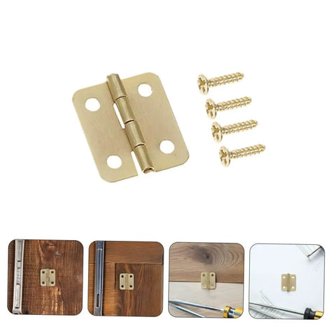 40Pcs Miniature Iron Cabinet Hinges With Screws For Round Corner Jewelry Boxes And Wooden Chests, DIY Hardware Kit shown in detail