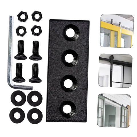 Track Connecting Plate For Barn Door Rails In Carbon Steel With Smooth Finish Easy Installation And Heavy Duty Strength Reliable Metal Track Brackets For Rock Solid Rail Connections with screws and installation examples