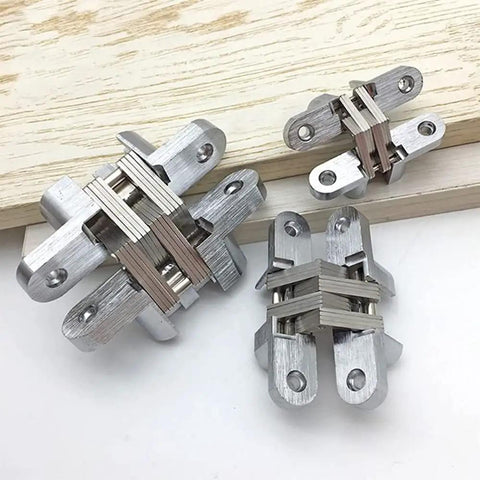 2 Pack Stainless Steel Hidden Door Hinges 180 Degree Concealed Folding Cross Hinges For Gates Doors Cabinets And Home Hardware