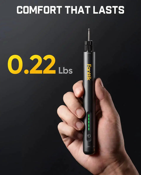 Hand holding F2 Master Kit Mini Cordless Rotary Tool All In One With 5 Speed 25000 RPM Engraving Pen showing weight 0.22 lbs