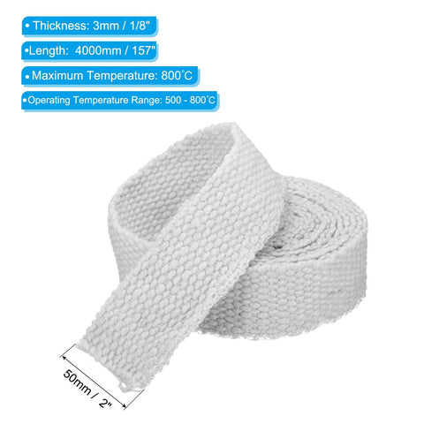White ceramic fiber flat stove gasket rope, 2 in wide x 1/8 in thick, 157 in long, 2 pcs