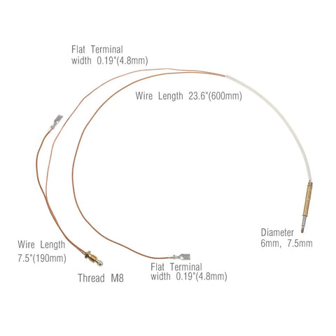 Timsec 2-pack outdoor patio heater thermocouplers with copper leads, 23.6 in wire, M8 thread, flat 0.19 in terminals