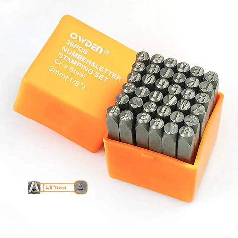 36 Piece Steel Metal Stamping Tool Set With Number And Letter Punches One Eighth Inch Three Millimeter Alloy Steel HRC 58 62 Jewelry Craft