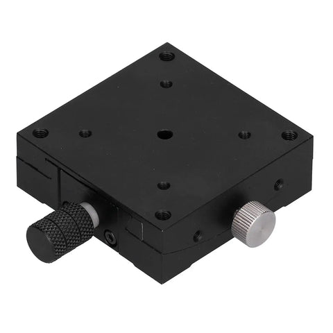 Front view of Linear Stage With Goniometer And Sliding Translation 60x60mm FineTune Manual HXVA60 Turbine Style for optical alignment.