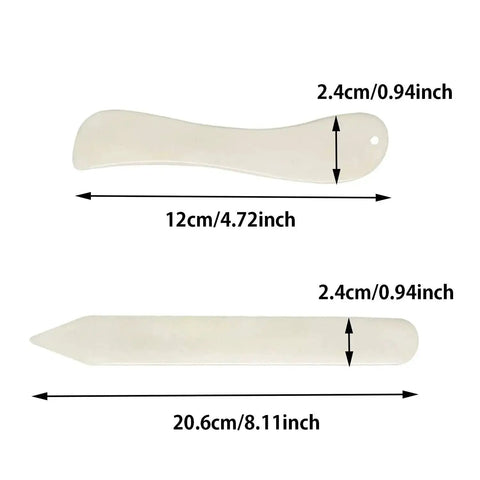 Bone folder creasers from 11 Piece Bookbinding Starter Kit For DIY Crafts with dimensions 12cm and 20.6cm showing sizes.