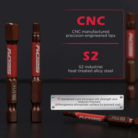 Ultimate 21 Piece 2.5 Inch Hex Head Allen Wrench Drill Bit Set With CNC tips and S2 steel, close-up view