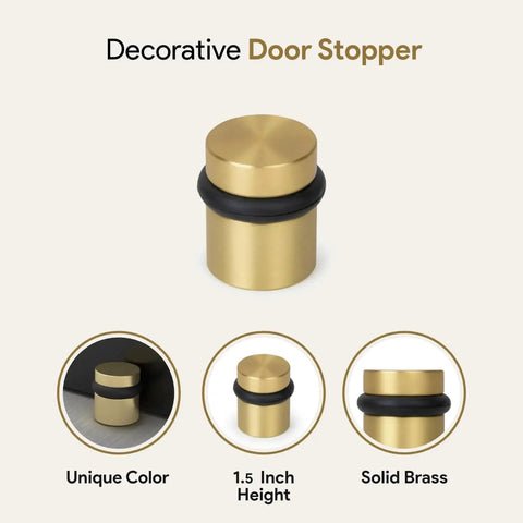 Floor Door Stopper With Mounting Hardware Included Satin Brass 1.5 Inch Wall Protector Prevents Door Knob Contact And Wall Damage Quick Install