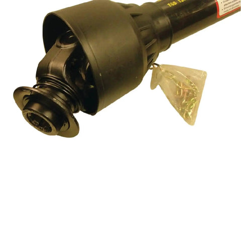 Close-up of PTO Driveline Series 4 Tri-Tube 540 RPM with ring ball lock ends, 1-3/8 inch 6 spline, compatible with Bush Hog and Land Pride.