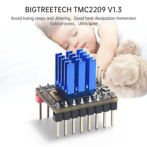 Six Pack TMC2209 V11 Stepper Motor Drivers with blue heatsink, ultra silent StealthChop2 for UART step and dir modes.