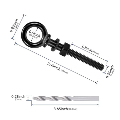 Dimensions of Five Pack 1/4 Inch T316 Stainless Steel Eyebolts For Beefy, Heavy Duty Lifting And Rigging in marine grade set
