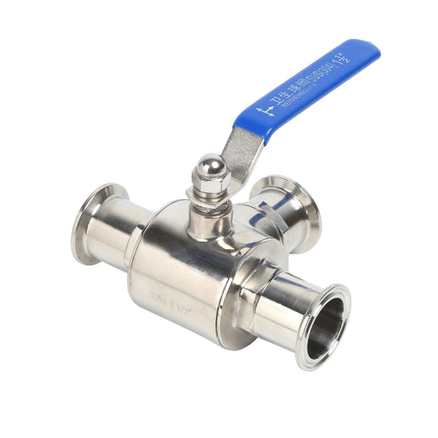 QiiMii 1-1/2 in tri-clamp sanitary ball valve, stainless steel 304, blue lever, 3-way T-port