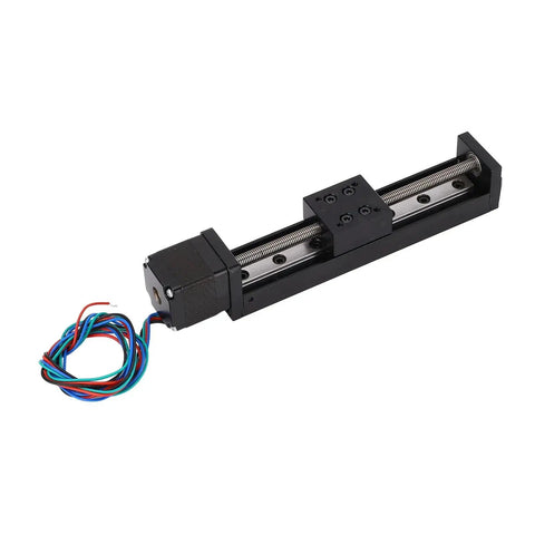 Ultra Smooth Mini Linear Slide Stage Actuator With Nema 11 Stepper Motor for precise motion control, visible with 100mm travel and 6mm rail.