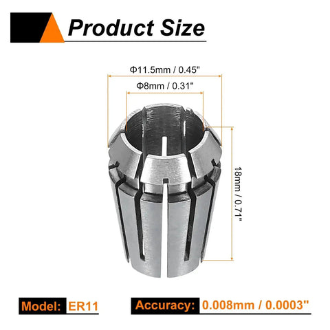 ER11 Spring Collet Chuck 8mm Precision Router Collets 65Mn spring steel CNC tool dimensions visible