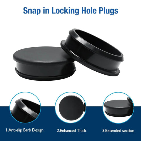 4 Pack Silicone Plugs For 2 Inch Round Holes, 50.6 Mm Fitment, Snap In Locking Design, black silicone plugs with anti-slip feature