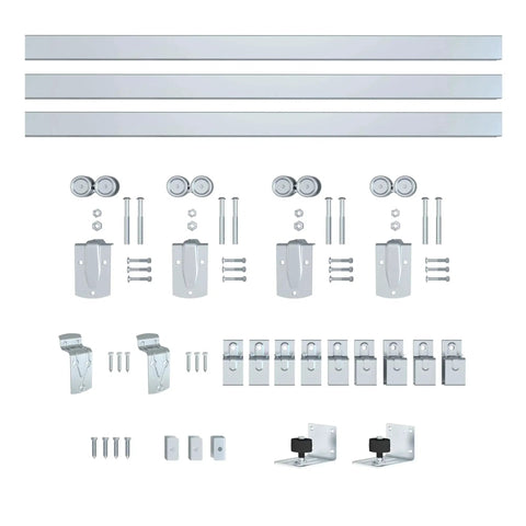 Exterior Sliding Barn Door Hardware Kit for Double Doors, 14ft Heavy Duty Track System, Wall Mount, Silver Galvanized Steel