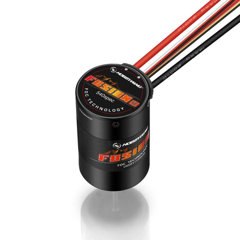 Quicrun Fusion Se 1800KV Brushless ESC for RC Cars and Boats, ultra compact 58mm design, shown with wires and FOC technology label