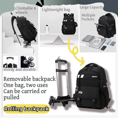 Three Piece Boys Rolling Backpack Set For School And Travel With Six Wheel Trolley Design Removable Backpack Durable Waterproof Nylon Kids School Bag For Teen Boys Easy Rolling And Carrying