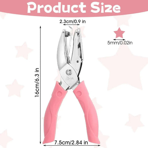 Pink Star Shaped Hole Puncher Five Millimeter With Rubber Grip Handle For Crafting Scrapbooking Labels Tickets And DIY Projects