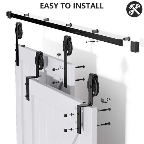 Sliding Barn Door Track Hardware Kit With Quiet Roller Bearings For Single Or Double Doors, Bypass And Library Ladder System