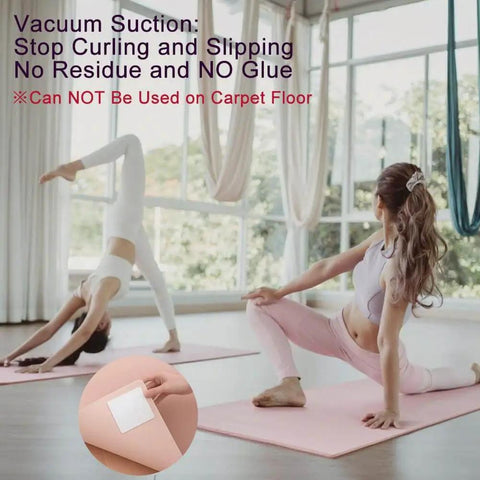Yoga session with Anti Slip Carpet Grips 8 Pcs Set With Vacuum Technology Rug Grippers shown in close-up, suitable for hardwood floors