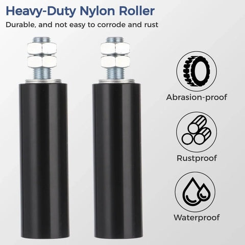 6-Inch Universal Nylon Gate Roller With L-Shape Bracket, Adjustable Sliding Gate Roller Support, shown front view, black, rustproof.