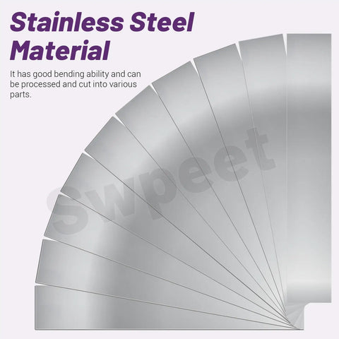 Premium 10 Pcs 304 Stainless Steel Shim Stock Kit Swpeet showing thin metal shims with good bending ability for customization.