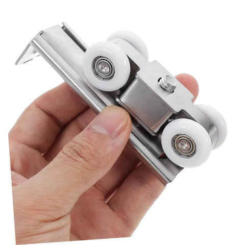 Close-up of Stainless Steel Sliding Door Pulley Wheel Kit Heavy Duty Roller for Closet and Patio Doors in hand
