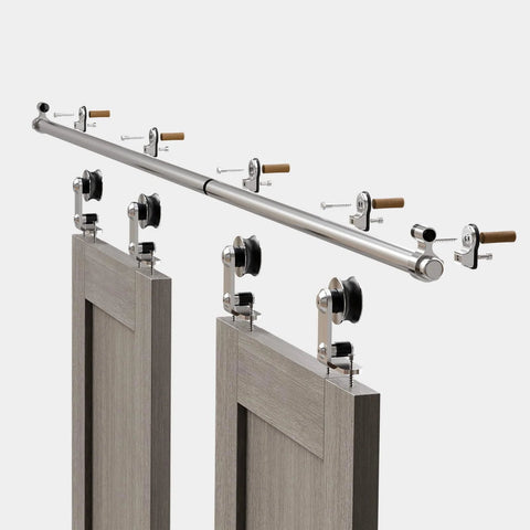 8 Foot Stainless Steel Sliding Barn Door Hardware Kit For Double Doors Built To Last Heavy Duty Smooth Quiet Track System